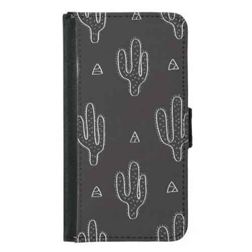 Hand Drawn Black Cactus Pattern Samsung Galaxy S5 Wallet Case