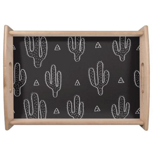Hand Drawn Black Cactus Pattern Serving Tray