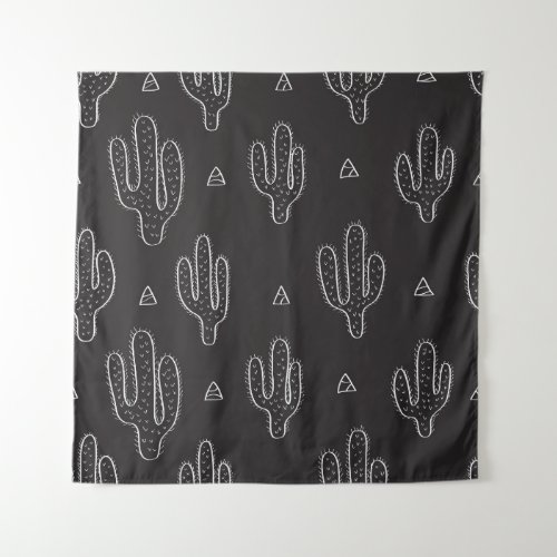 Hand Drawn Black Cactus Pattern Tapestry