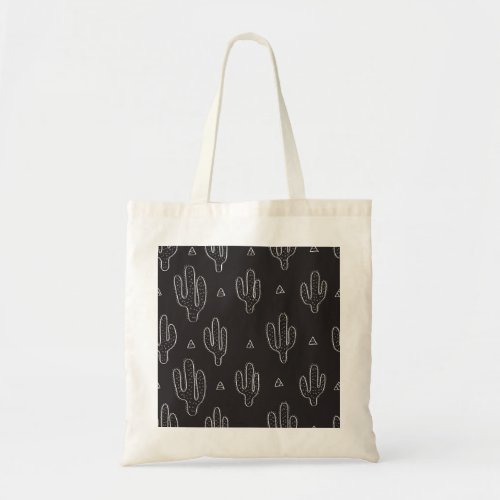 Hand Drawn Black Cactus Pattern Tote Bag