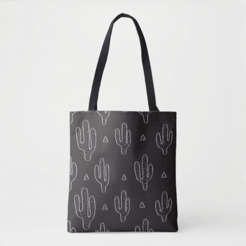 Hand Drawn Black Cactus Pattern Tote Bag