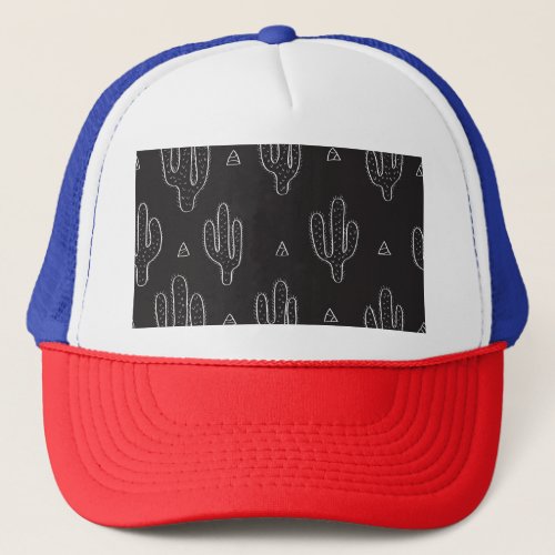 Hand Drawn Black Cactus Pattern Trucker Hat