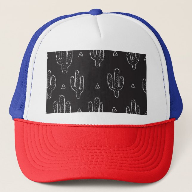 Hand Drawn Black Cactus Pattern Trucker Hat (Front)