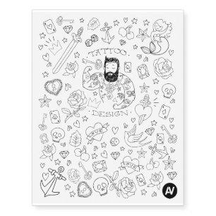 Hand Drawn Black Collection Temporary Tattoos