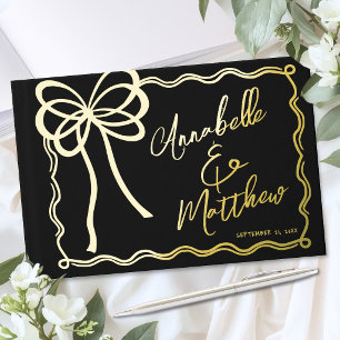 Hand Drawn Black Gold Bow Wedding Foil Guest Book