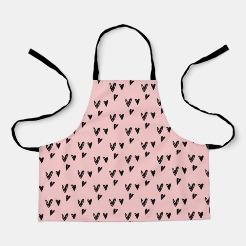 Hand drawn black hearts on custom color Blush Apron