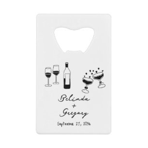 Hand Drawn Black Illustrations Doodles Wedding Credit Card Bottle Opener