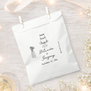 Hand Drawn Black Illustrations Doodles Wedding Favor Bag