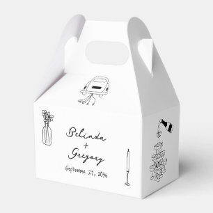 Hand Drawn Black Illustrations Doodles Wedding Favor Boxes