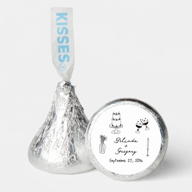Hand Drawn Black Illustrations Doodles Wedding Hershey®'s Kisses® (Front)