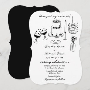 Hand Drawn Black Illustrations Doodles Wedding Invitation