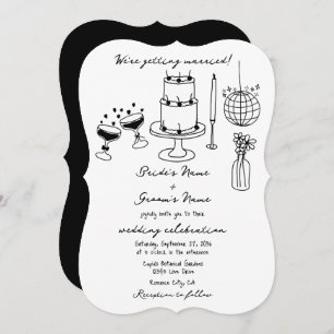 Hand Drawn Black Illustrations Doodles Wedding Invitation