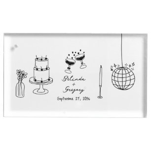 Hand Drawn Black Illustrations Doodles Wedding Place Card Holder