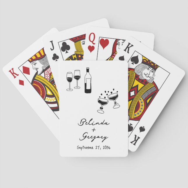 Hand Drawn Black Illustrations Doodles Wedding Poker Cards (Back)