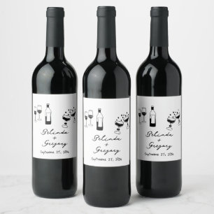 Hand Drawn Black Illustrations Doodles Wedding Wine Label