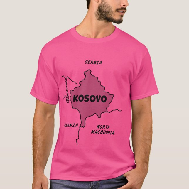 Hand-drawn black line map of Kosovo & neighboring  T-Shirt (Front)
