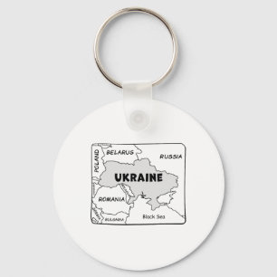Hand-drawn Black Line Map Of Ukraine And Neighbori Keychain
