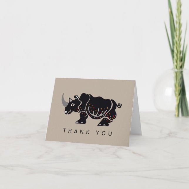 Hand drawn Black RHINOCEROS- African safari animal Thank You Card (Front)
