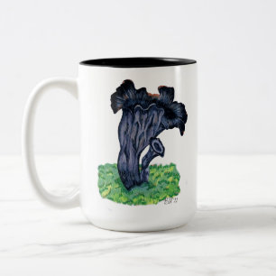 Hand Drawn Black Trumpet Mushroom Two-Tone Coffee Mug