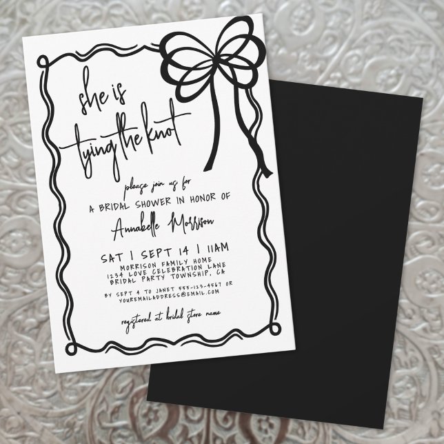 Hand Drawn Black White Bow Bridal Shower Invitation (Hand Drawn Black White Bow Bridal Shower Invitation)