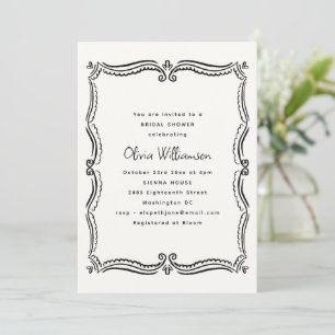 Hand Drawn Black White Bridal Shower Sketch Frame Invitation