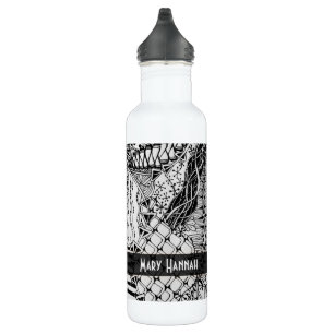 Hand-Drawn Black & White Doodle Pattern Art ZIA Stainless Steel Water Bottle