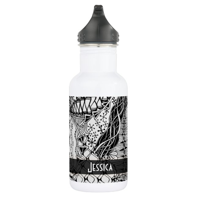 Hand-Drawn Black & White Doodle Pattern Art ZIA Water Bottle (Right)