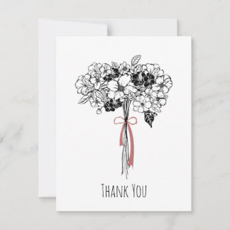 Hand drawn Black & White Floral Bouquet Thank You Card