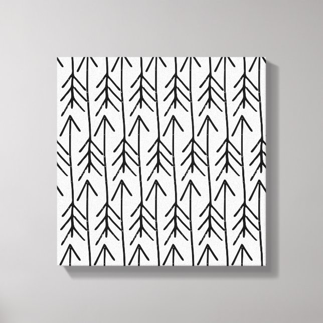 Hand-drawn Black White Geometrical Chevron Pattern Canvas Print (Front)