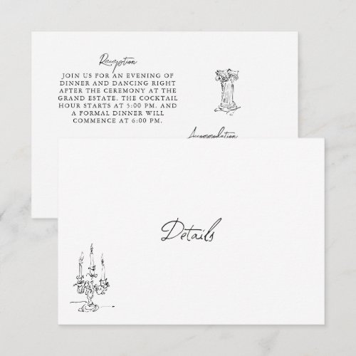 Hand Drawn Black & White Wedding Details Card