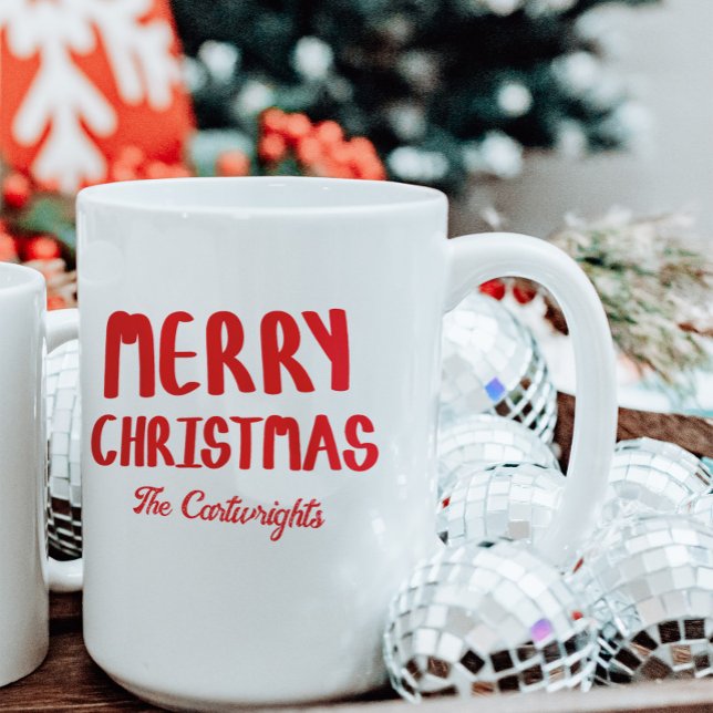 Hand-drawn Block Letters Merry Christmas Greeting Coffee Mug (Creator Uploaded)