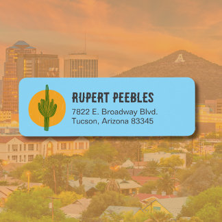 Hand-Drawn Blockprint Style Saguaro Desert Sun Label