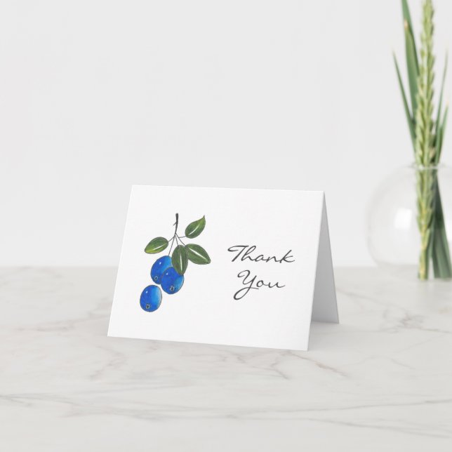 Hand Drawn Blue Berries 3 Letterpress Thank You Card (Front)