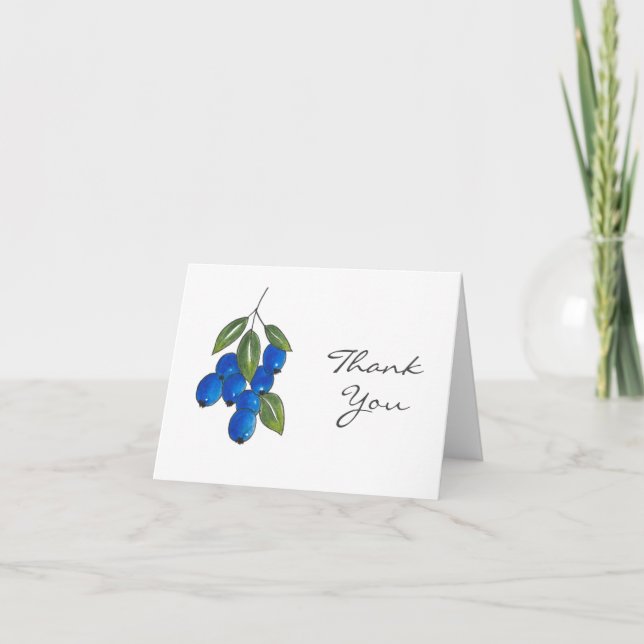 Hand Drawn Blue Berries Thank You Card (Front)