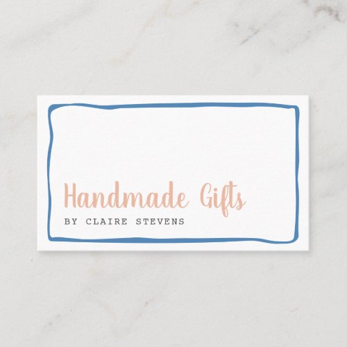 Hand drawn blue border modern pink cute handmade business card
