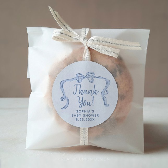 Hand Drawn Blue Bow Boy Baby Shower Favor Stickers (Creator Uploaded)