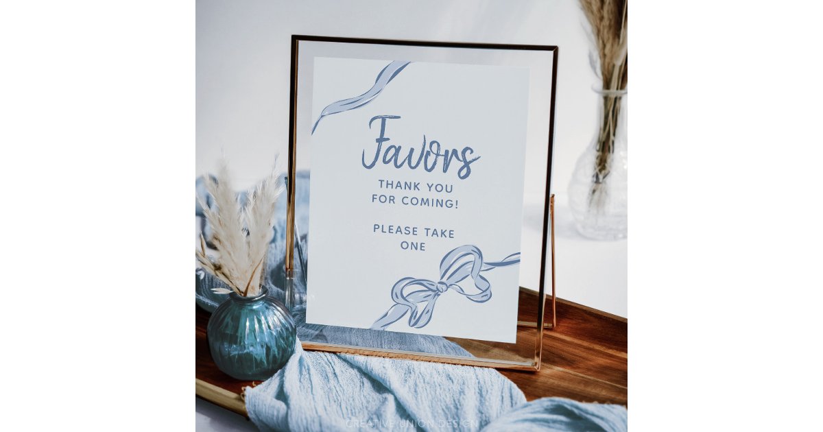 Hand Drawn Blue Bow Boy Baby Shower Favors Poster | Zazzle