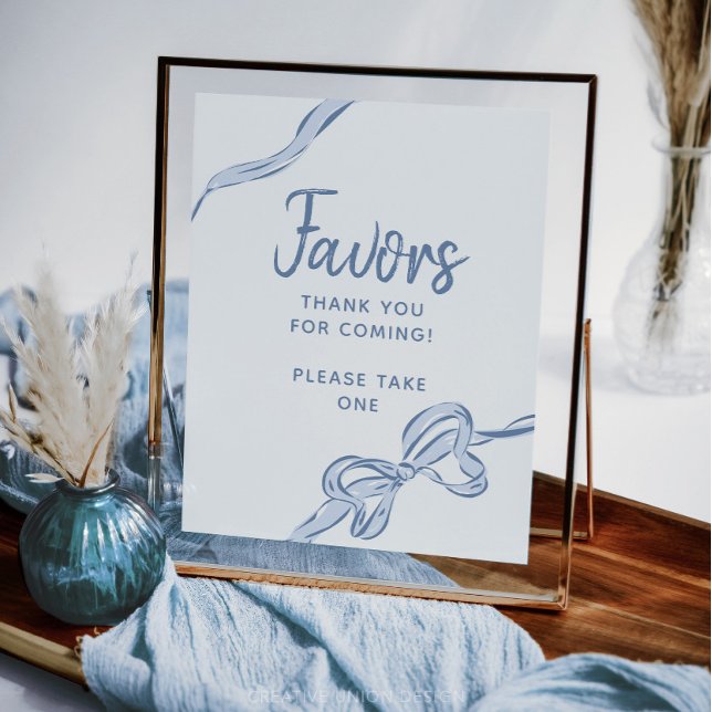 Hand Drawn Blue Bow Boy Baby Shower Favors Poster (Creator Uploaded)
