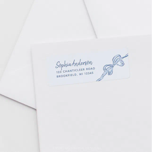 Hand Drawn Blue Bow Boy Baby Shower Label | Zazzle