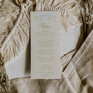 Hand Drawn Blue Bow Floral Summer Wedding Menu 