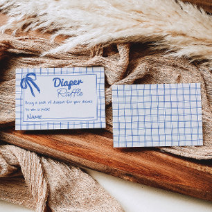 Hand Drawn Blue Boy Gingham Bow Diaper Raffle Enclosure Card