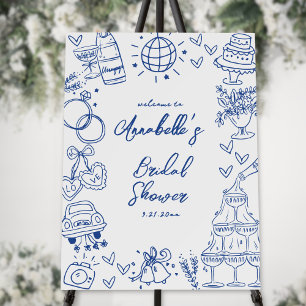 Hand Drawn Blue Bridal Shower Welcome Sign