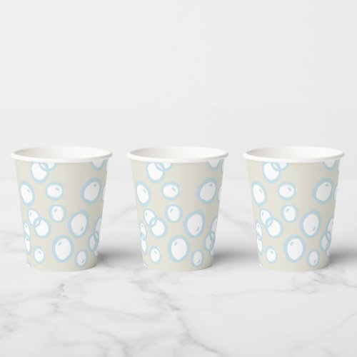 Hand Drawn Blue Bubbles Beige Baby Shower Paper Cups