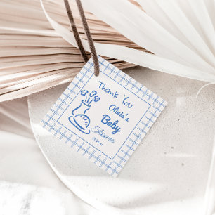 Hand Drawn Blue Bun In The Oven Baby Boy Shower Favor Tags