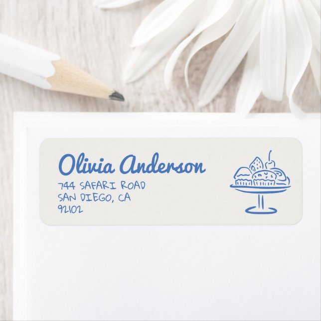 Hand Drawn Blue Bun In The Oven Baby Boy Shower Label (Insitu)