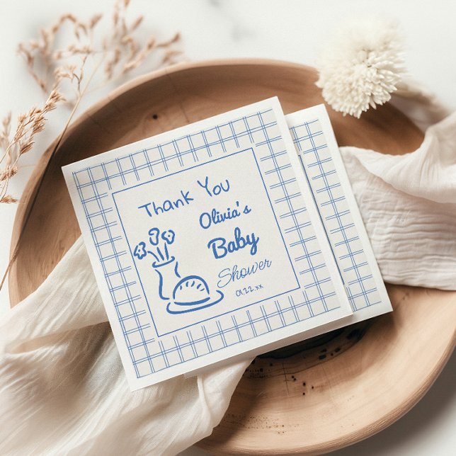 Hand Drawn Blue Bun In The Oven Baby Boy Shower Napkins (Creator Uploaded)