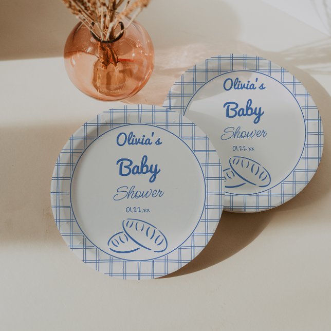 Hand Drawn Blue Bun In The Oven Baby Boy Shower Paper Plates (Creator Uploaded)