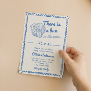 Hand Drawn Blue Bun In The Oven Boy Baby Shower Invitation