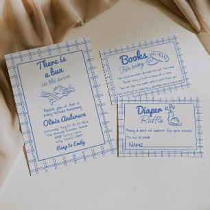 Hand Drawn Blue Bun In The Oven Cupid Baby Shower Invitation