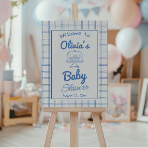  Hand Drawn Blue Bun In the Oven Gingham Shower Foam Board